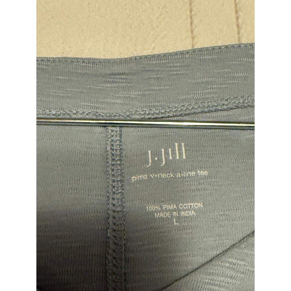 J. Jill Pima V-Neck A-Line Tee Light Blue 100% Pima Cotton Slub Knit Top Large - Picture 3 of 5